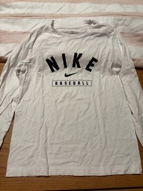 Nike White Long Sleeve Baseball Tee with Black Logo